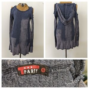TParty waffle knit hooded off shoulder thermal shirt S